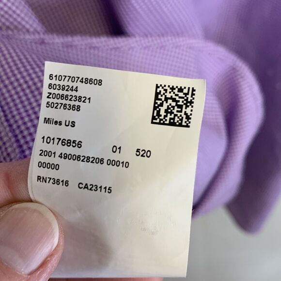 Boss Hugo Boss Lavender White Mini Gingham Check LS Sharp Fit Dress Shirt 17.5/R - Picture 8 of 12